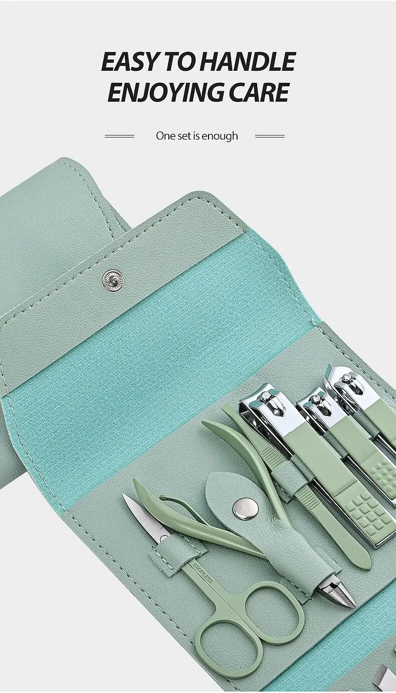 Kit Manucure 16 Pièces Inox – Coupe-Ongles, Ciseaux & Accessoires | Pochette Pliable | Soin Ongles Professionnel