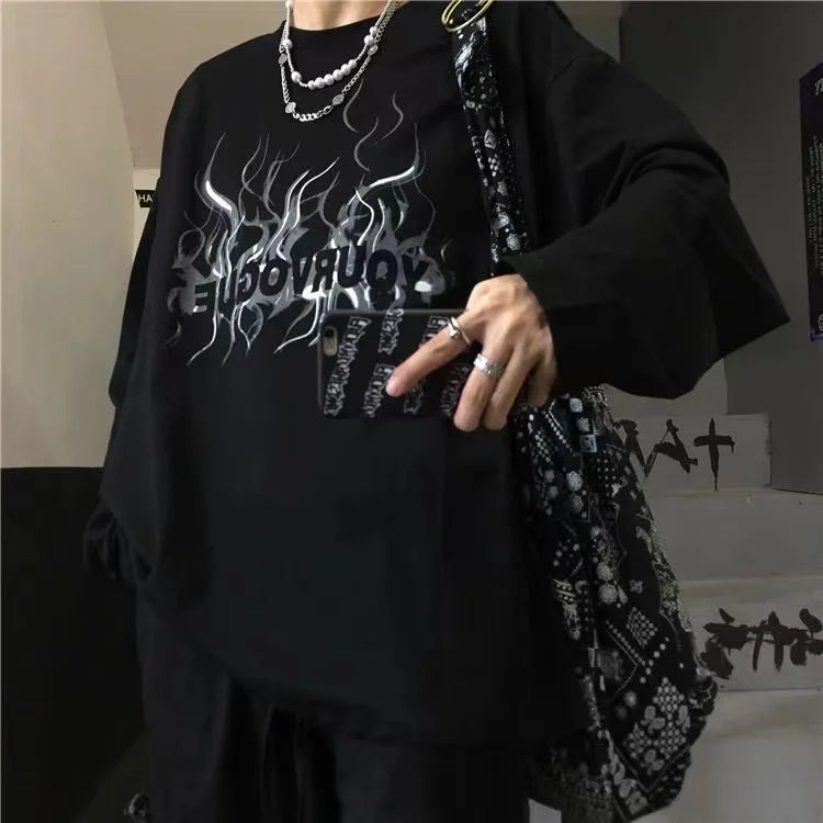 T-Shirt Homme Oversize Manches Longues Croix d'Épines Dark Hip-Hop Y2K Gothic Streetwear Été Tendance – Tee Graphique Dark Aesthetic Unisexe | Mode Streetwear Premium