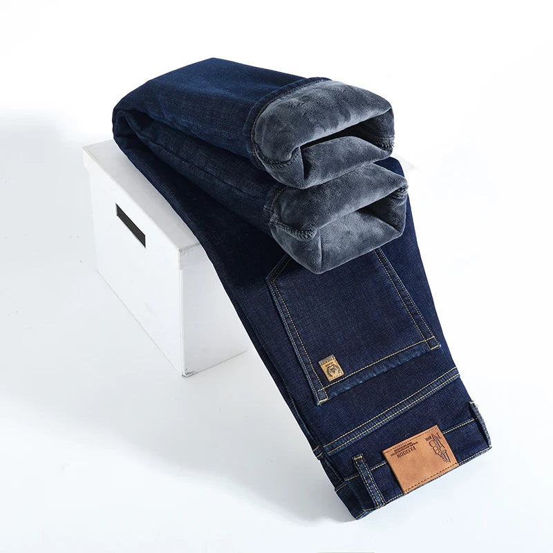 Jean Homme Polaire Intérieur Épais Thermique Chaud Hiver Coupe Droite Stretch Casual Business | Jean Polaire Thermique Premium