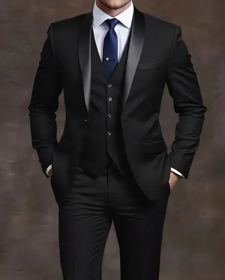 Costume Homme Slim Fit Noir – Ensemble Tuxedo Élégant Mariage & Cérémonie | Mode Homme Premium
