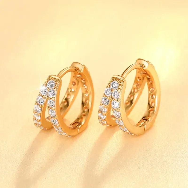 Créoles Luxe Pavées Zircon Couleur Or — Boucles d'Oreilles Femme Élégantes