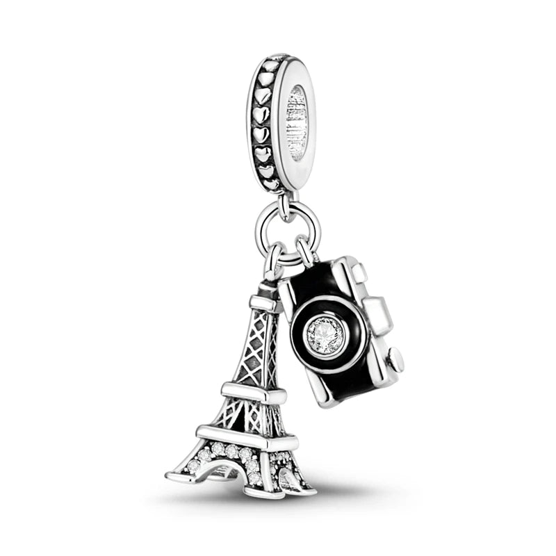 Charm Perle Argent 925 DIY — Avion Tour Appareil Photo Bracelet Collier Femme