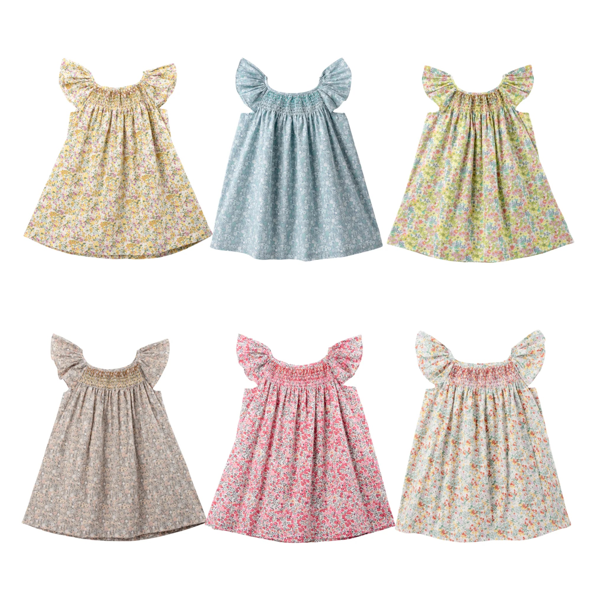 Robe Été Fille Fleurie Smockée Manches Volantes – Tenue Quotidienne Adorable 1-6 Ans