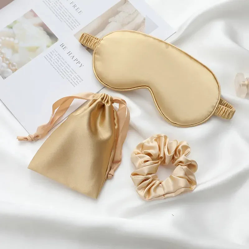 Lot 3 Masques Yeux Soie Nuit Femme – Cache-Œil Soyeux Anti-Lumière | Sommeil, Voyage & Repos | Soin Nuit Peau & Yeux