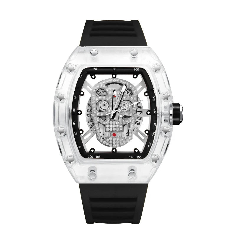Montre Homme Skull Tête de Mort Automatique Transparente – Quartz Luxe Waterproof Fashion