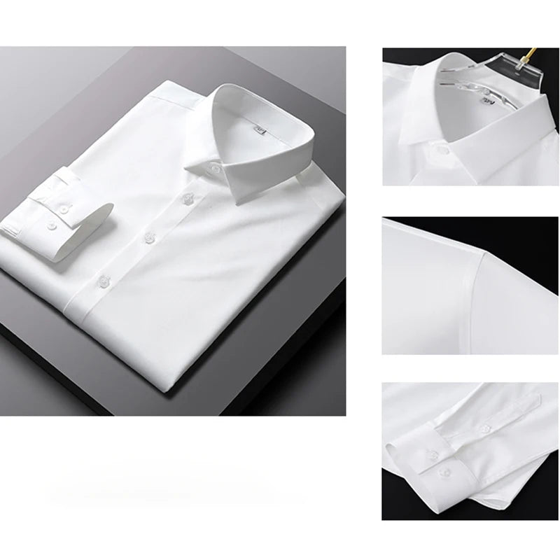 Chemise Homme Manches Longues Couleur Unie – Infroissable Anti-Plis Business Casual Élégante | Mode Homme Premium