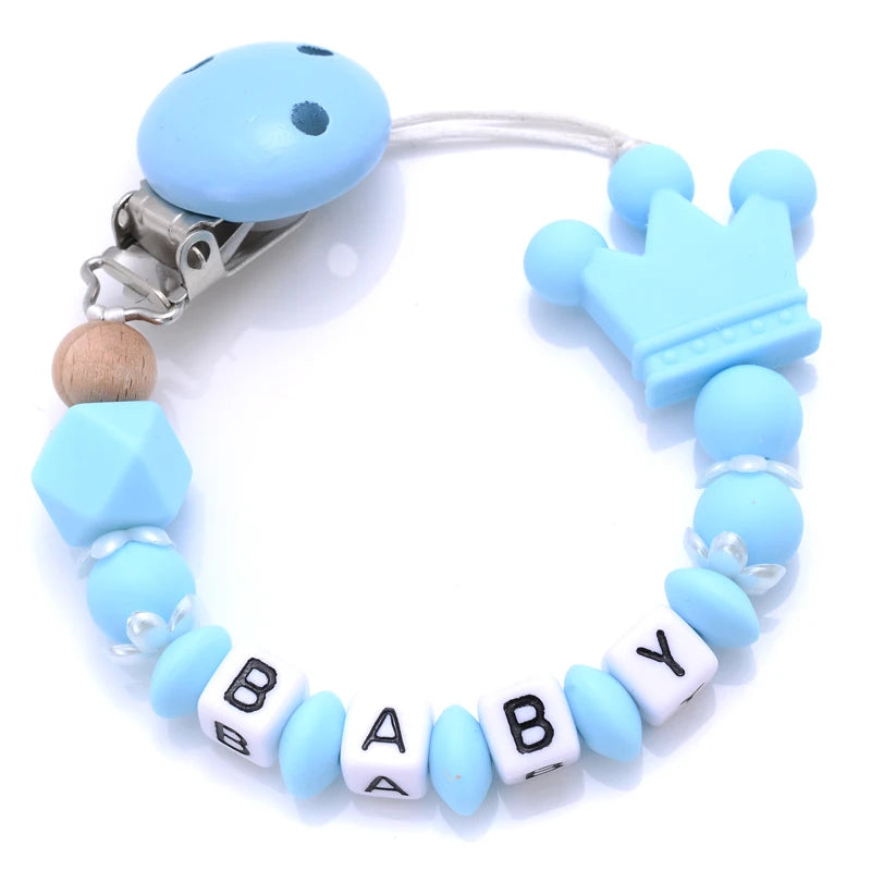 Attache-Tétine Couronne Bébé Silicone Fait Main – Chaîne Anneau de Dentition Toddler
