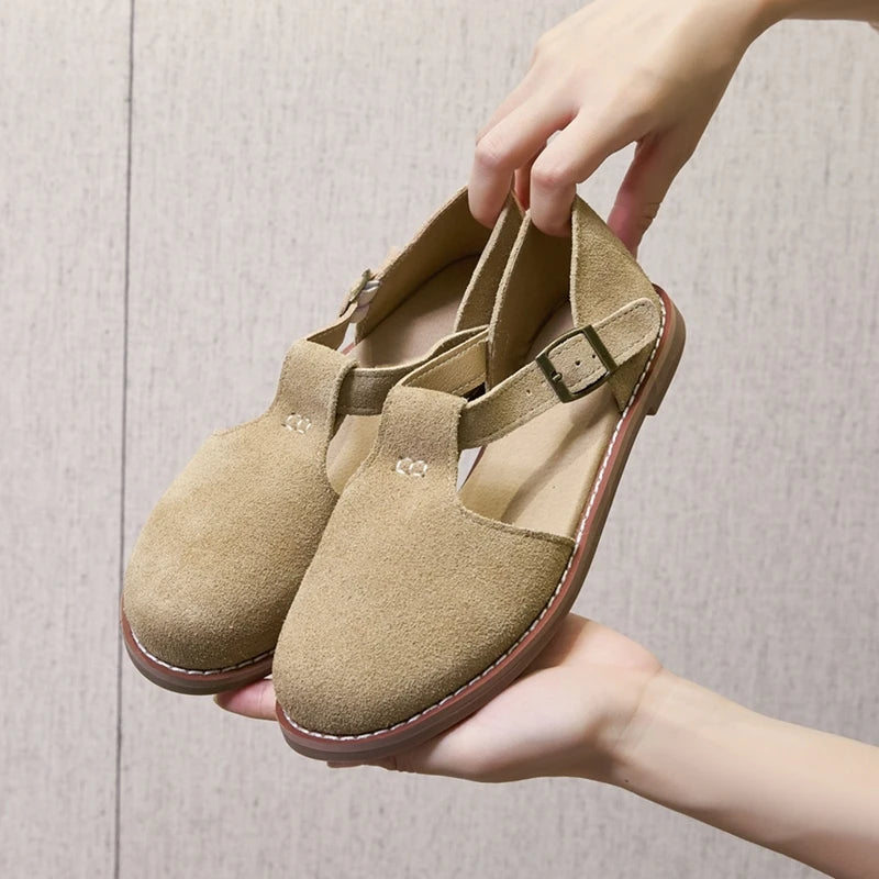 AIYUQI Sandales Cuir Véritable Retro Givré Baotou Romain 2026 – Hollow Flat Femme