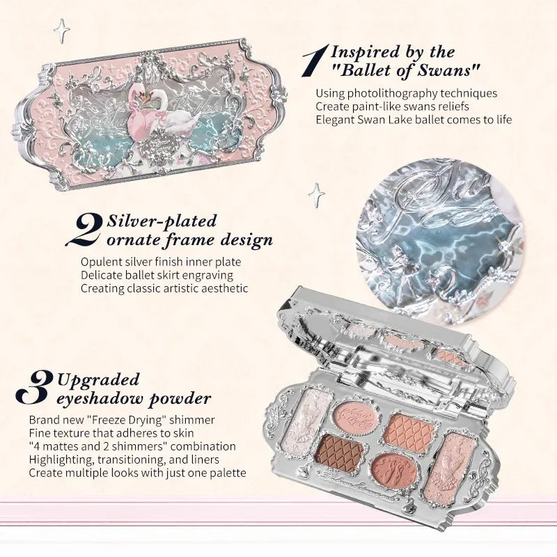 Palette Fards à Paupières Flower Knows Swan Ballet – 6 Teintes Mat, Shimmer & Nacré | Glitter