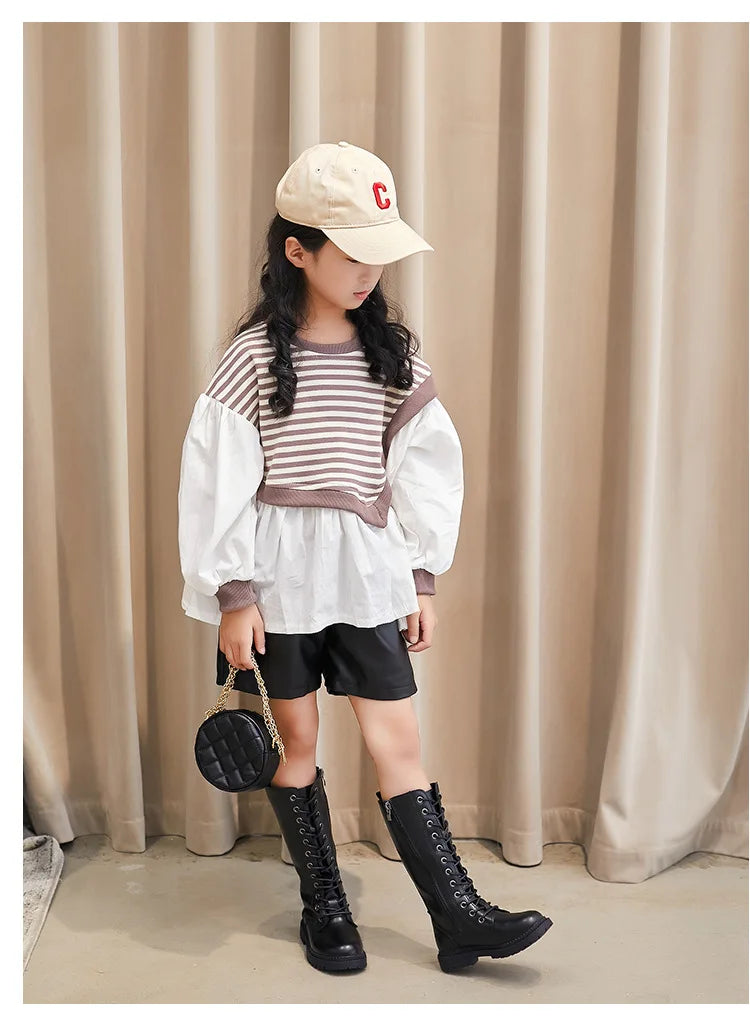 Bottes Hautes Fille Hiver Style Moto – Cuissardes Semelle Souple Plateforme Princesse Enfant