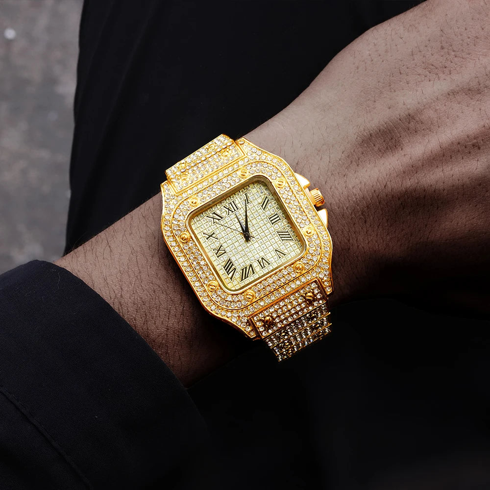 Montre Unisexe Moissanite Iced Out Hip Hop – Diamant Acier Inoxydable Étincelante Luxe