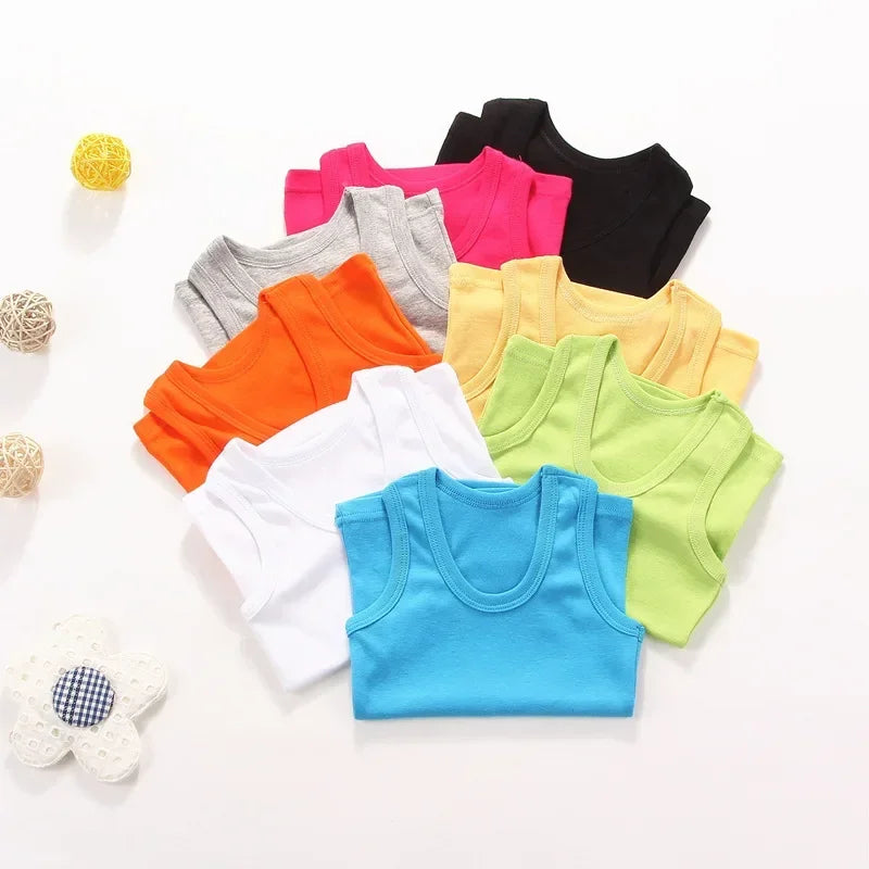 Débardeur Enfant Coton Couleur Unie – T-Shirt Sans Manches Sport Été Garçon Fille Casual