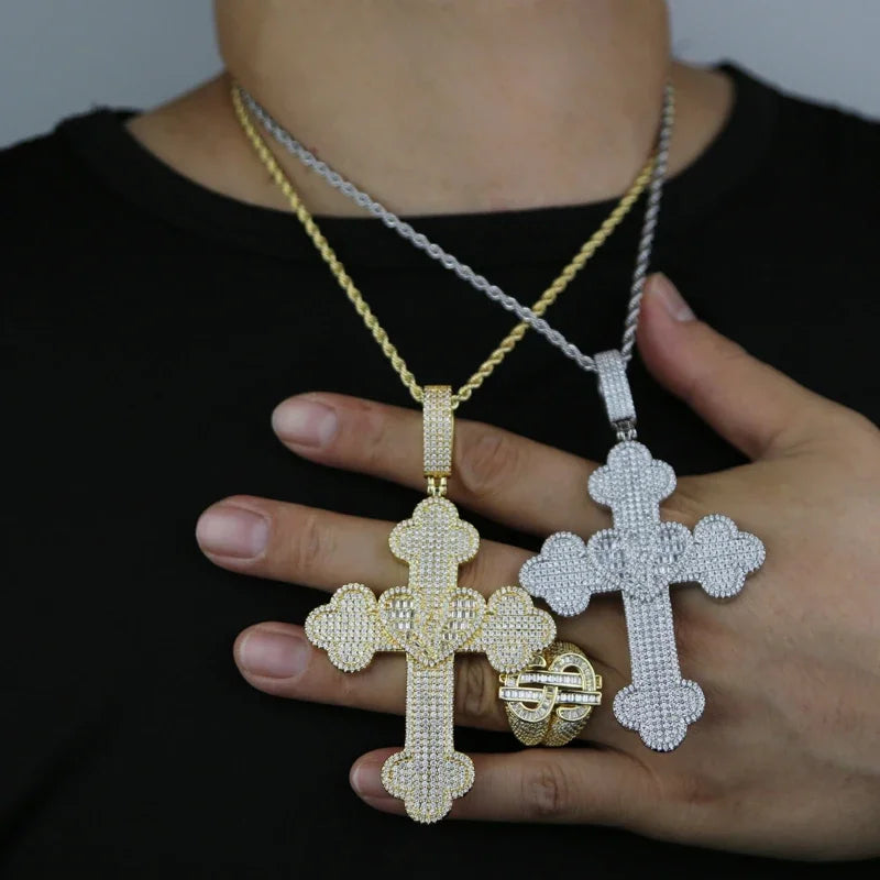 Collier Pendentif Hip Hop Bling 5A CZ Pavé Croix & Cœur Glacé – Chaîne Cuban Link, Tennis & Corde | Bijou Homme Rapper Streetwear Premium