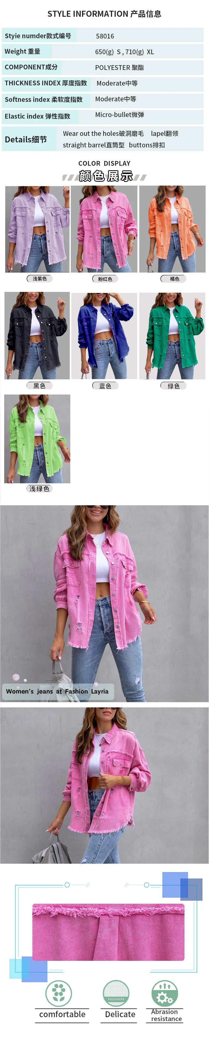 Veste en Jean Femme Bords Bruts Troués – Style Chemise Casual | Printemps Automne Tendance 2025