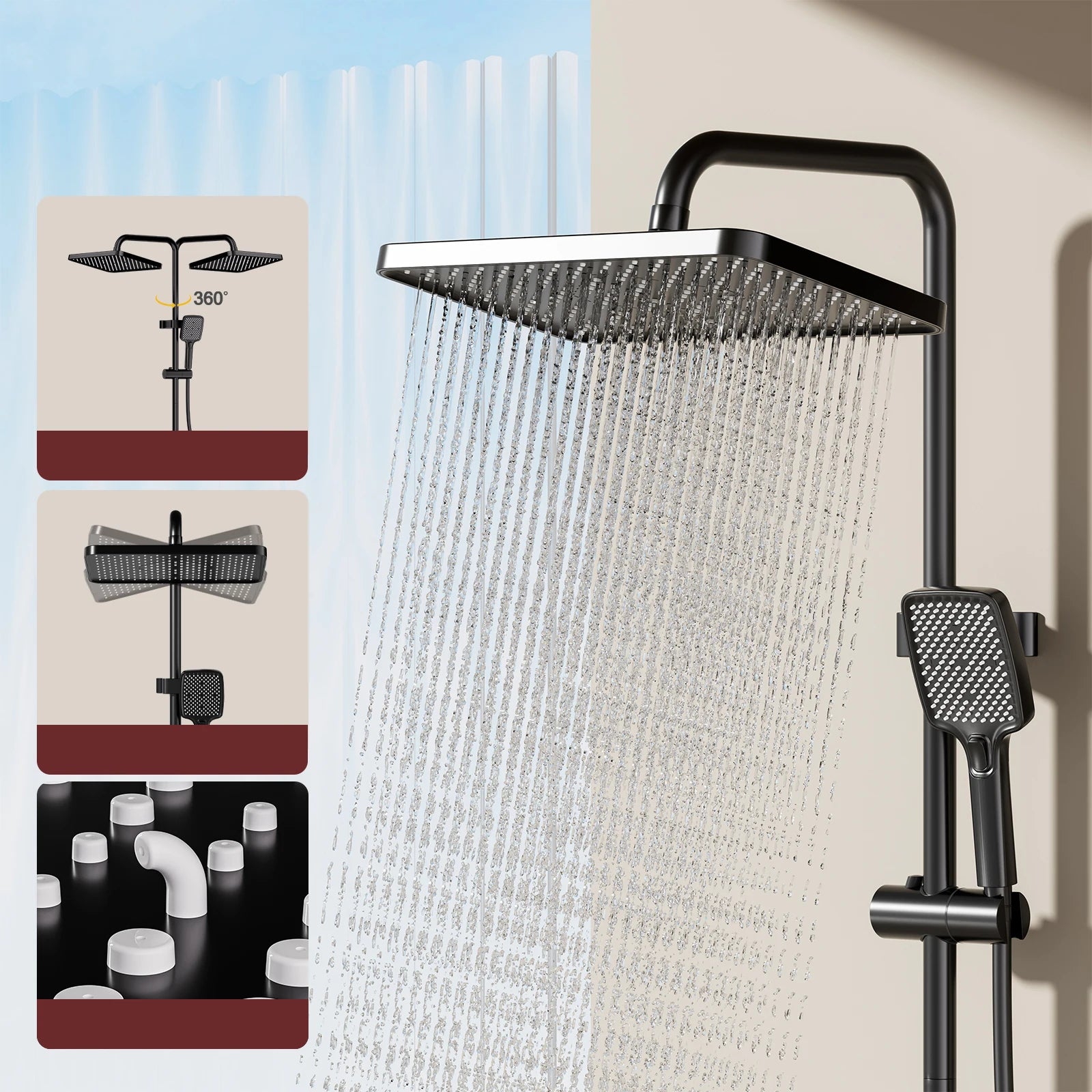 Système Douche Smart LED Digital – Affichage Température, Mitigeur Cuivre, Panneau Verre Trempé & Pommeau Pluie | Luxe Salle de Bain