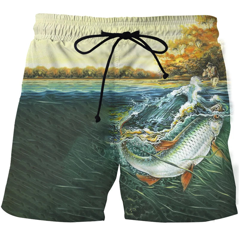 Short de Surf Homme Imprimé 3D Paysage & Poissons – Séchage Rapide | Plage, Fitness & Sport Été | Casual Tendance