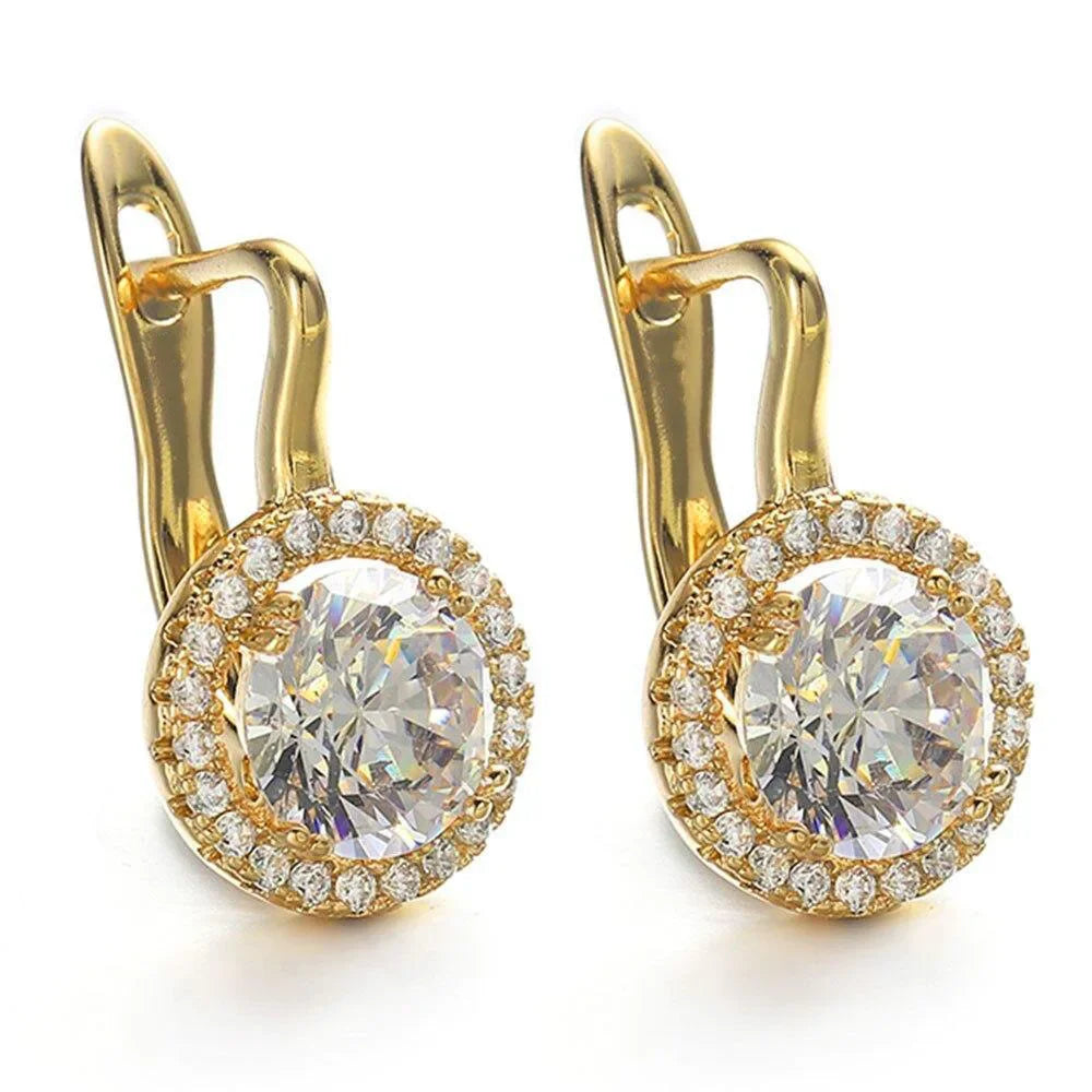 Créoles Luxe Pavées Zircon Couleur Or — Boucles d'Oreilles Femme Élégantes