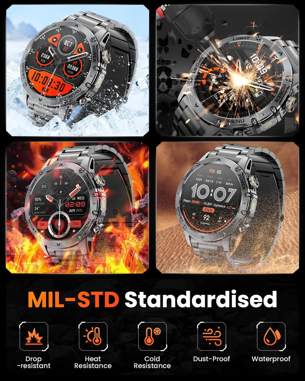 Smartwatch Militaire Homme GPS NFC 3ATM – Montre Connectée Bluetooth 1.7" HD 1000mAh Étanche