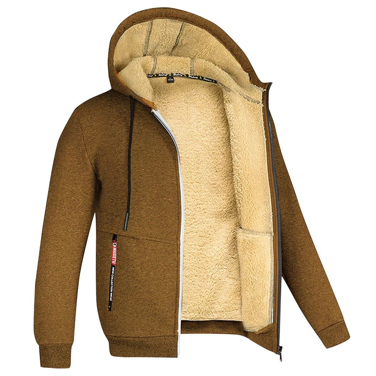 Cardigan Hoodie Unisexe Zippé Laine d'Agneau Doublure Peluche Poches Avant Chaud Hiver Couleur Unie | Hoodie Laine Agneau Premium