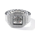 Montre Quartz Transparente Rhinestone Luxe Homme – Cadran Carré Skeleton 35mm Automatique