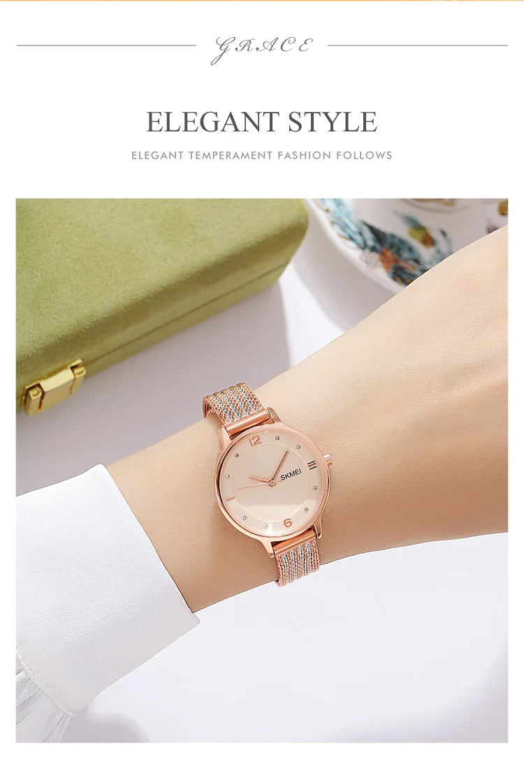 Montre Femme SKMEI 1874 Quartz Japonais Bracelet Acier Inoxydable – Fashion Luxe Élégante