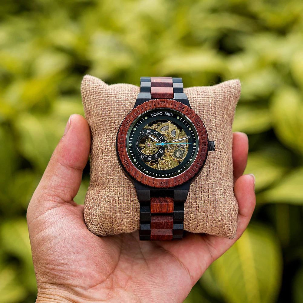 Montre Homme BOBO BIRD Bois Mécanique Luxe – Grand Cadran Top Brand Naturel Unique