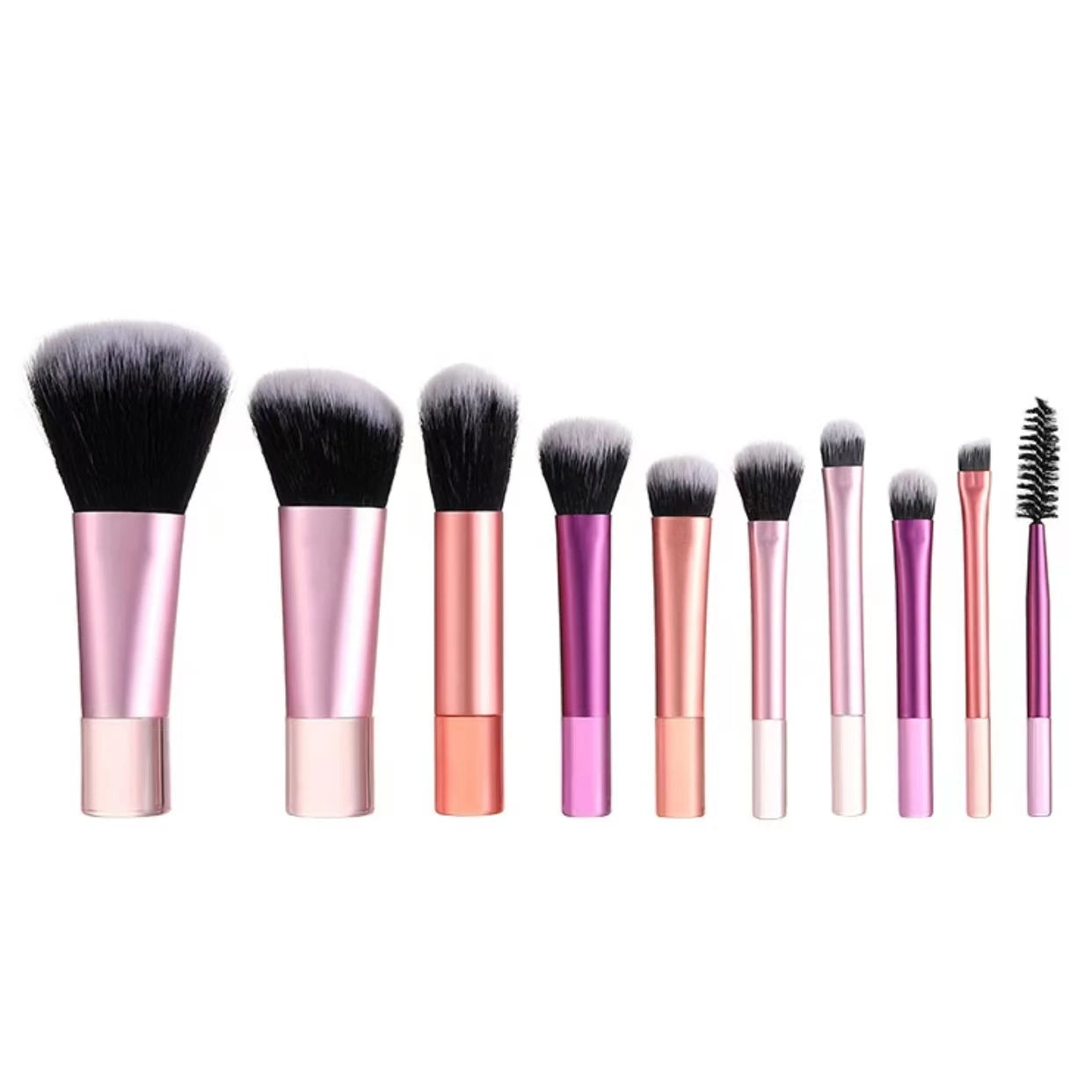 Kit 10 Pinceaux Maquillage Mini – Taille Voyage | Multicolore