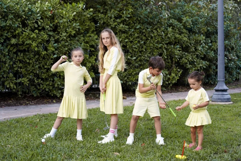 Tenue Golf Enfant Coton Plissé Unisexe – Ensemble Chemise Robe Sport Casual Famille Assortie SS 2025