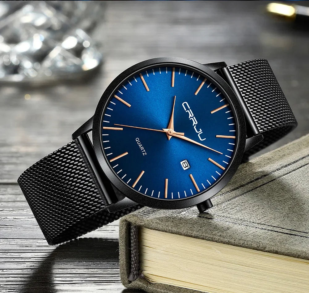 Montre Homme Acier 40mm Ultra-Slim 7mm Maille Métallique – Automatique Minimaliste Classique