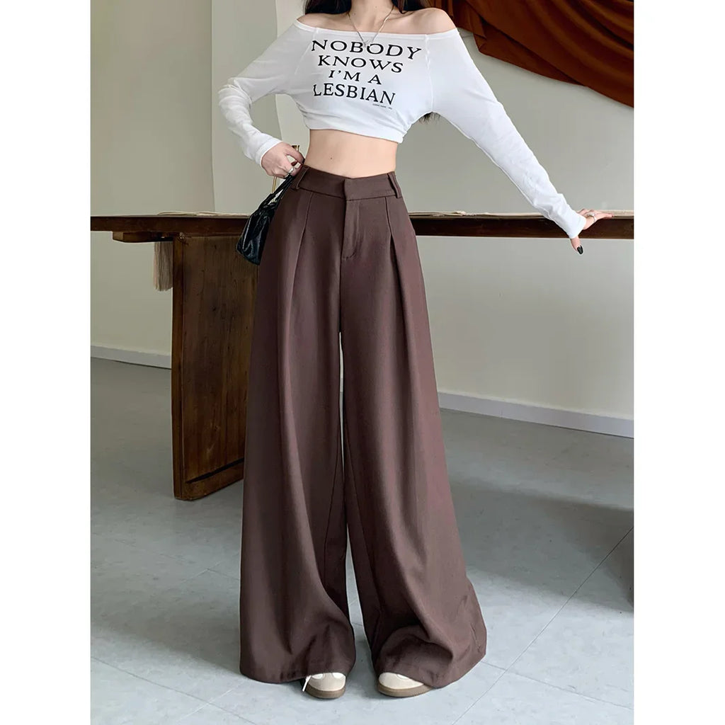 Damenhose Weit Hohe Taille Einfarbig Elegant Minimalistisch Büro-Stil Ulzzang – Casual Chic | Frühling Herbst