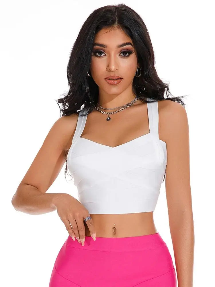 Crop Top Femme Bretelles Fines Bandage Élastique Vintage – Caraco Streetwear Blanc Noir Rouge | Soirée & Quotidien