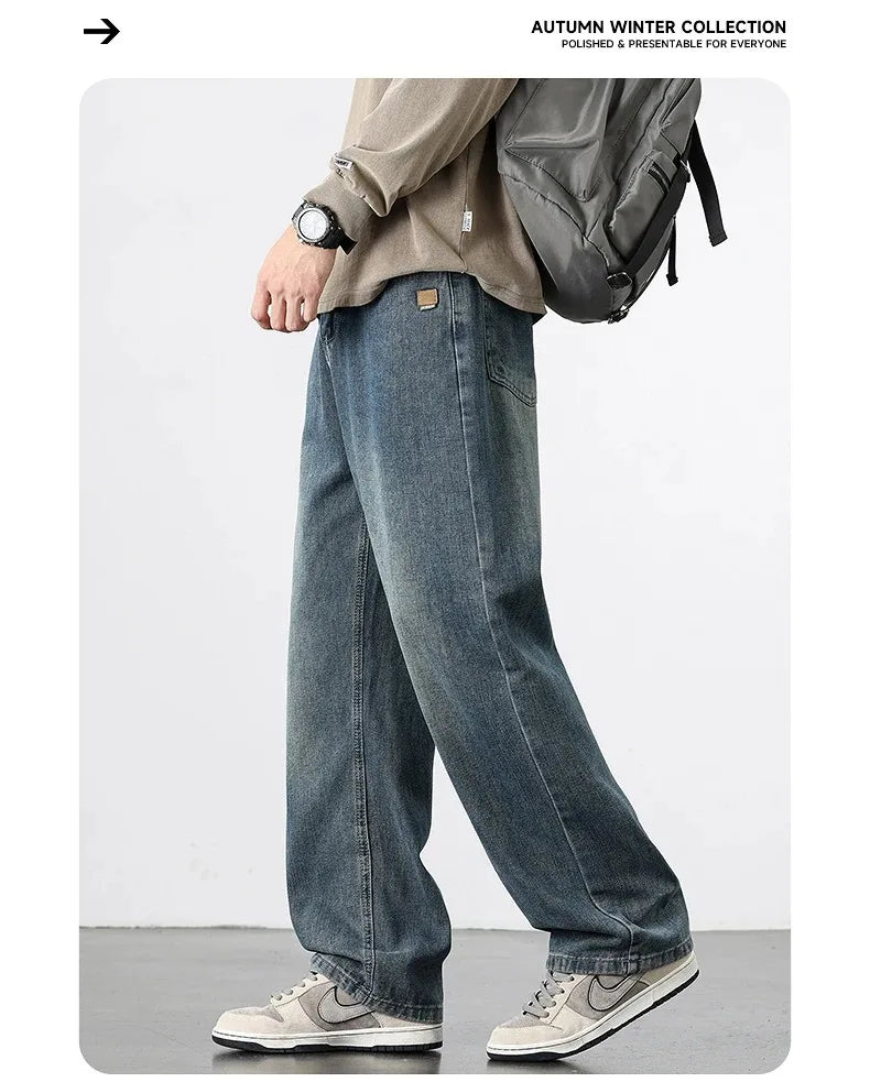 Jean Homme Droit Baggy Large Jambe Retro Américain Streetwear Korean Fashion Loose Denim Casual Printemps Automne Tendance – Jean Premium Wide Leg Urban | Mode Homme Streetwear Premium