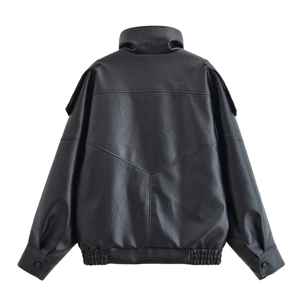 Veste Femme Asymétrique Noire Manches Longues Poches Zippée Ample – Style Mode High Street | Automne | HH