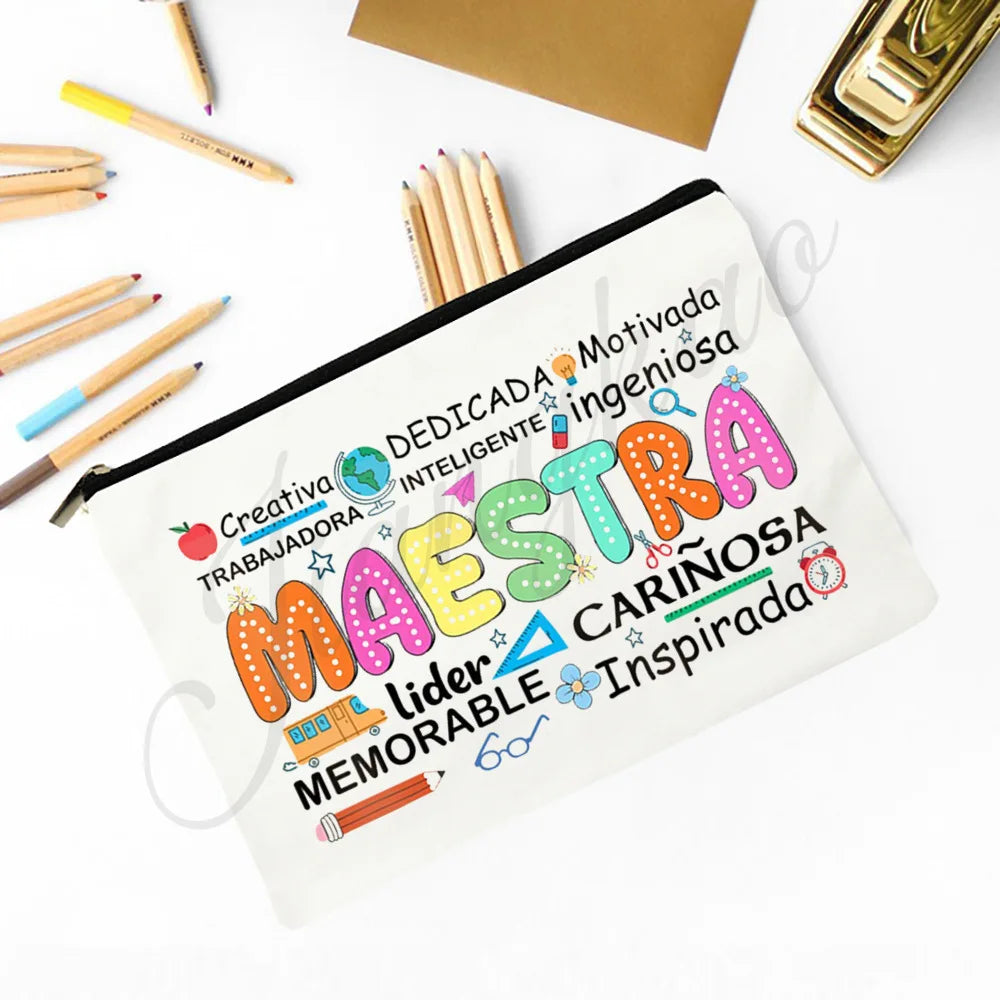 Trousse Maquillage Maestra Imprimé Coeur Espagnol – Organisateur Voyage & Crayon | Cadeau Enseignante