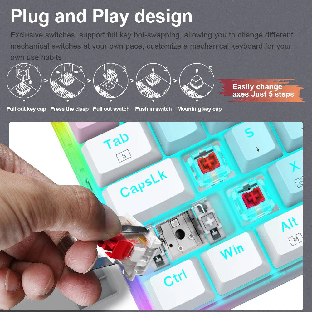 E-YOOSO Z11T Clavier Gaming Mécanique USB – Switch Bleu/Rouge 61 Touches | Russe, Brésilien, Portugais