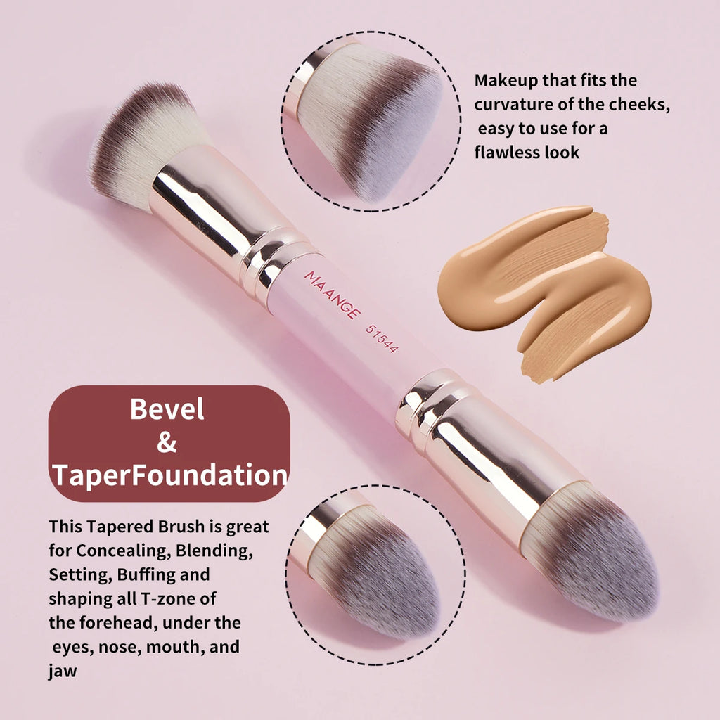 Set 4 Pinceaux Maquillage MAANGE Double Embout – Fond de Teint, Poudre & Fards | Boîte Voyage Débutante