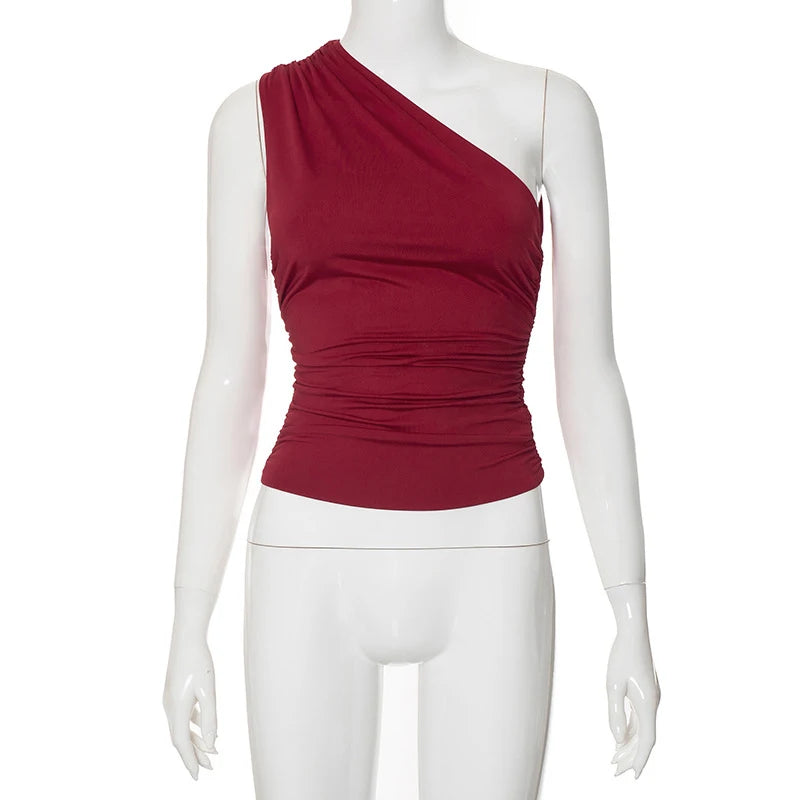 Top Une Épaule Dos Nu Femme – Couleur Bonbon Ajusté Sans Manches | Sexy Casual Été