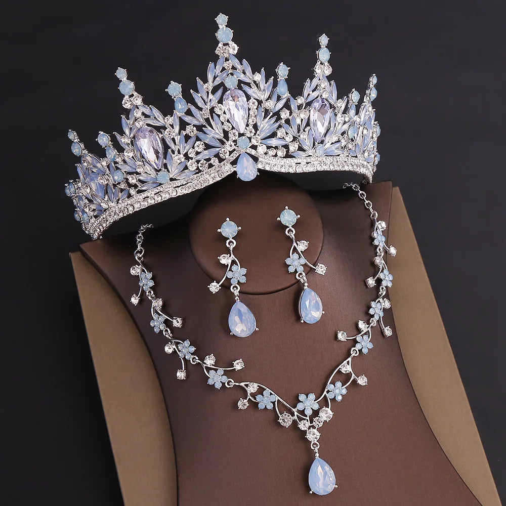 DIEZI Parure Couronne Baroque Mariage Cristal Opale – Tiare Collier Boucles Princesse