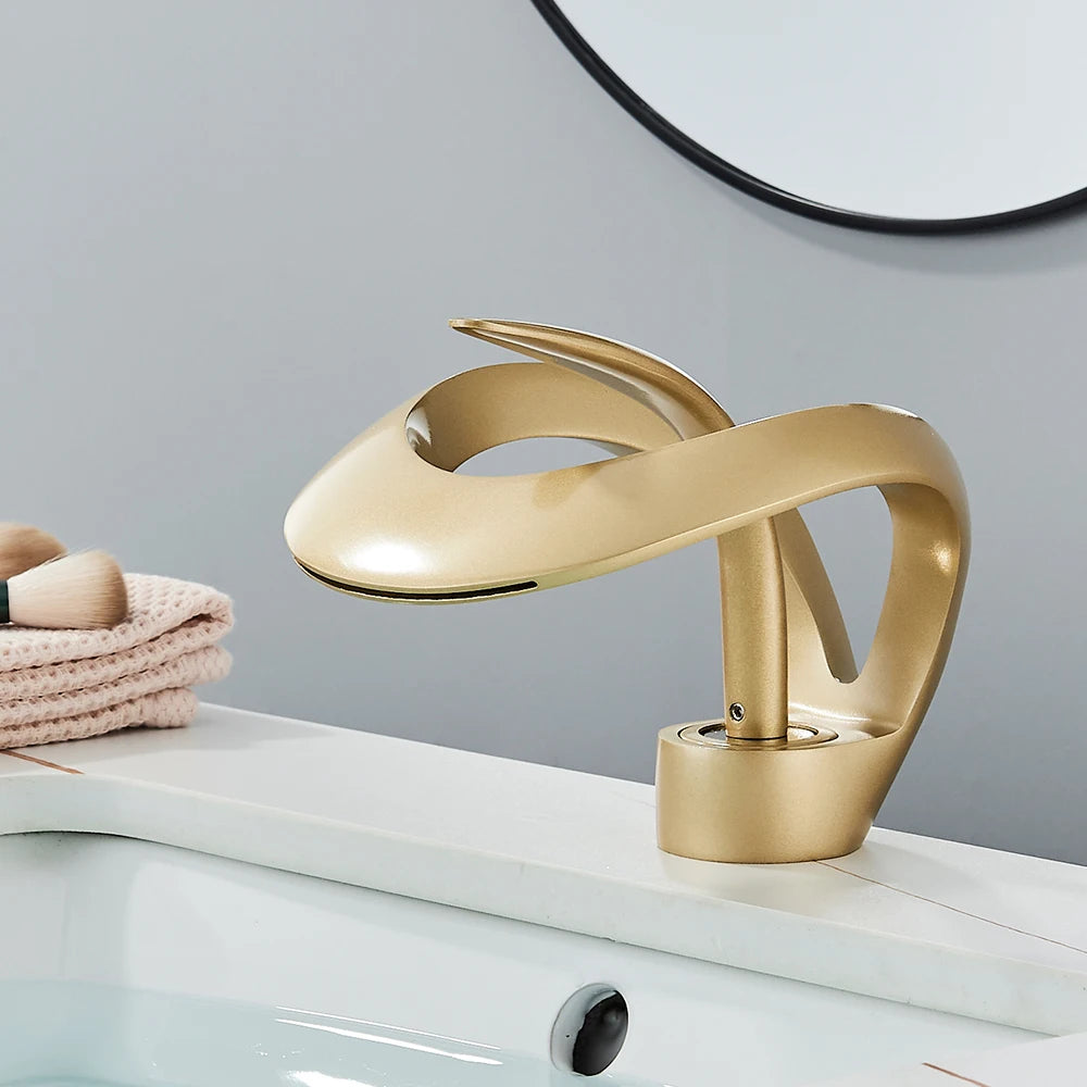 Black Brass New-Style Basin Faucet Bathroom Mixer Tap Hot Cold Water Deck Mounted Gold Luxury Sink Faucet