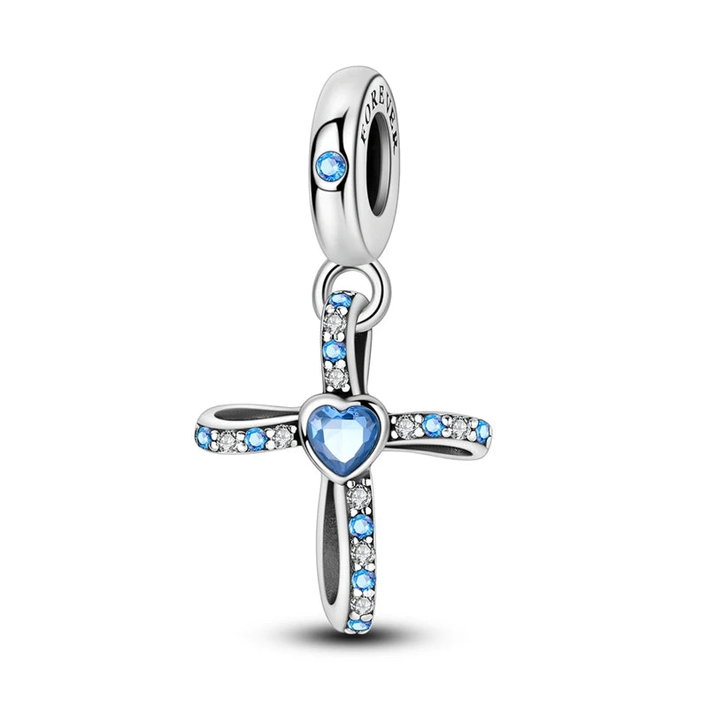 Charm Argent 925 Bleu Rotatif – Œil Démon, Main, Lune & Ciel Étoilé | Perle Pendentif Bracelet Femme | Bijou Spirituel & Mystique