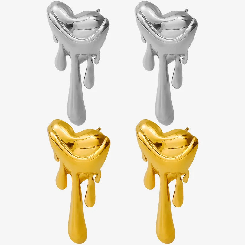 Puces Oreilles Cœur Acier Inoxydable Plaqué Or – Design Liquide Fluide | Bijou Unisexe Waterproof | Boucles Mode Tendance Homme & Femme