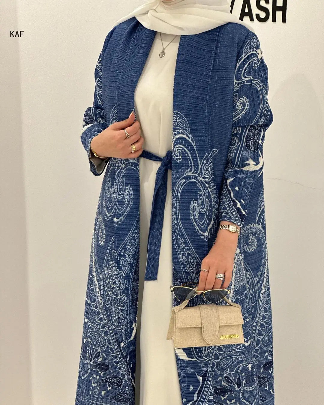 Kimono Cardigan Long Femme Abaya Imprimé Vintage Miyake Fluide Ample – Mode Modesté & Élégance