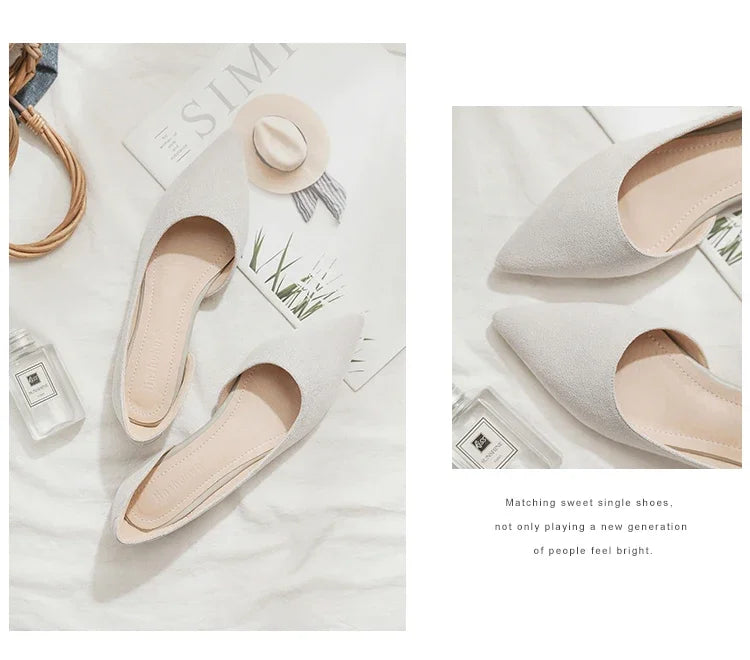 Ballerines Bout Pointu Flock Slip-on 2025 – Talon Plat Couleur Unie Tailles 31 à 46