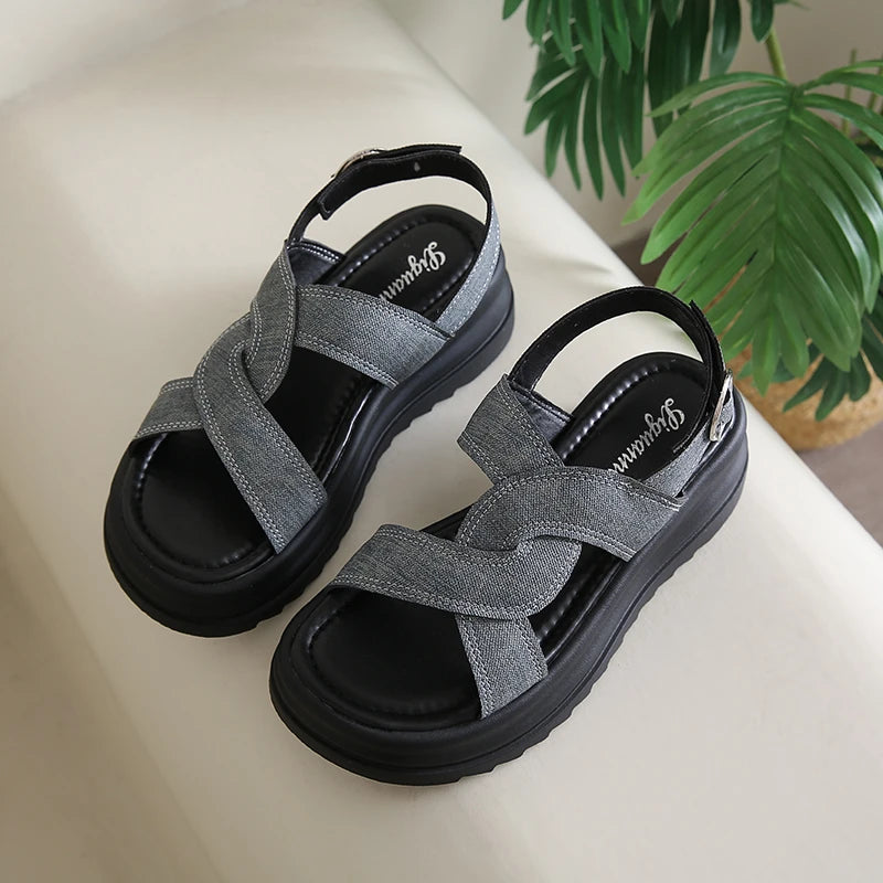 Sandales Romaines Baotou Talon Épais Femme 2025 – Boucle Respirantes Anti-Glisse