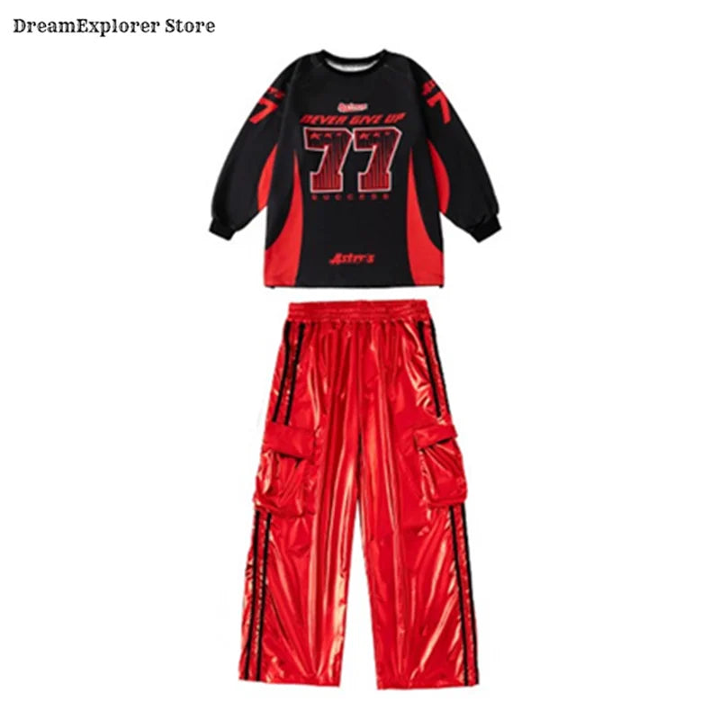 Ensemble Enfant Hip Hop Street Dance K-pop – Sweat Gilet Brillant Cargo Fille Garçon Jazz