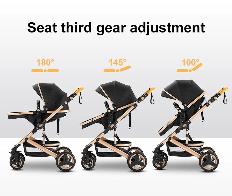 Poussette Bébé 3 en 1 Luxe Pliable Noire – Cadre Aluminium, Haute Vue, Nacelle & Siège | Voyage Nouveau-Né & Nourrisson