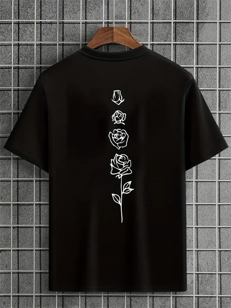 T-Shirt Homme Été Loose Fit 100% Coton Imprimé Roses – Casual Tendance Floral Confortable | Mode Homme Streetwear