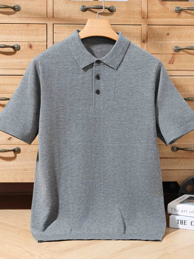 Pull Polo Homme 100% Laine Mérinos – Col Lapierre Manches Courtes Tricoté Loose Été Grande Taille | Mode Homme Premium