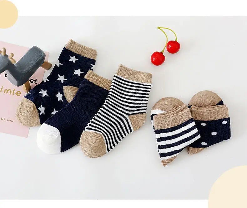 5er-Pack Kindersocken Baumwolle Tiermuster – Frühling Herbst Baby Jungen Mädchen 0-6 Jahre