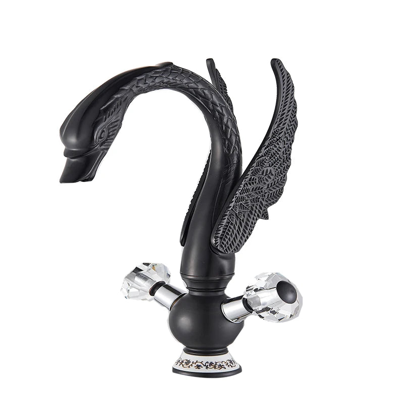 Robinet Lavabo Design Cygne en Laiton – Or & Noir, Mitigeur Eau Chaude & Froide | Salle de Bain Luxe